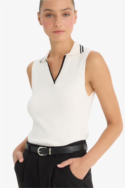 Slim Fit Knitwear Polo Collar Sleeveless Tank Top