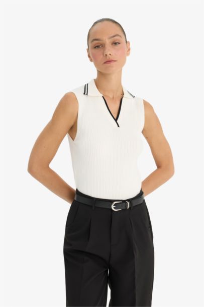 Slim Fit Knitwear Polo Collar Sleeveless Tank Top
