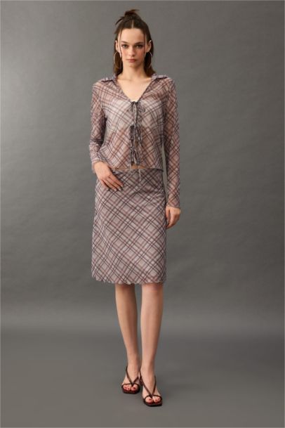 تنورة ميدي كاروهات تول بقصة A بخصر عادي