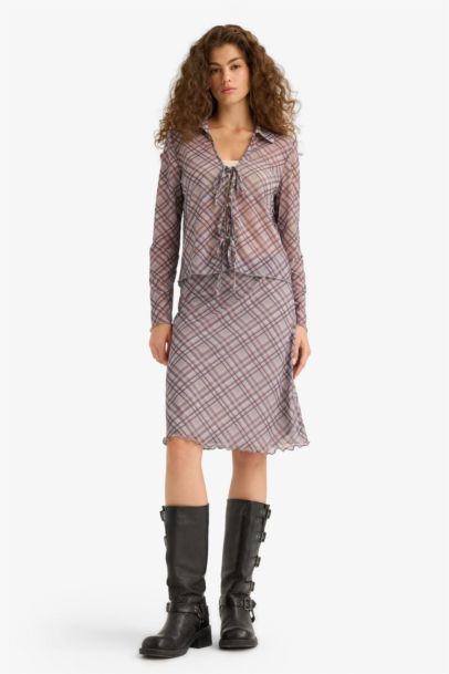 تنورة ميدي كاروهات تول بقصة A بخصر عادي