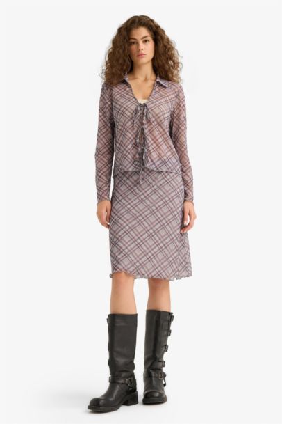 تنورة ميدي كاروهات تول بقصة A بخصر عادي