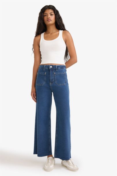 Short Wide Leg High Waist Ankle Length Jeans