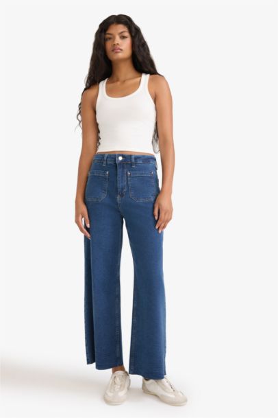 Short Wide Leg High Waist Ankle Length Jeans