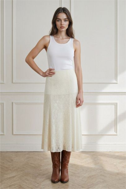 Jupe longue en dentelle taille haute Coupe A - Afra x DeFacto