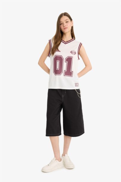 Oversize Fit Printed V-Neck Tank Top