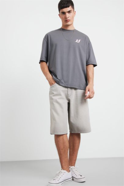 %100 Pamuk Baggy Fit Jean Bermuda Şort