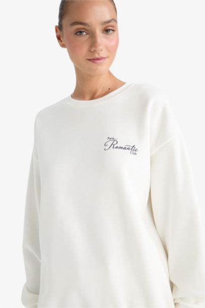 Oversize Fit Slogan Long Sleeve Sweatshirt