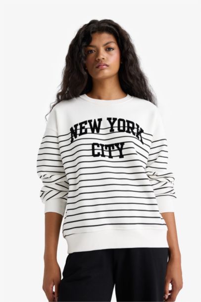 Relax Fit Striped Long Sleeve Sweatshirt