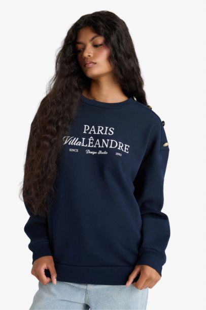 Relax Fit Printed Long Sleeve Print Thick Sweatshirt