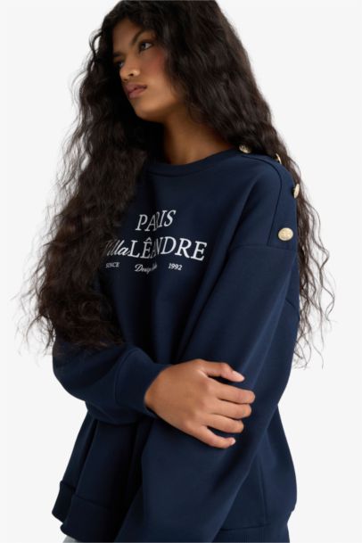 Relax Fit Printed Long Sleeve Print Thick Sweatshirt