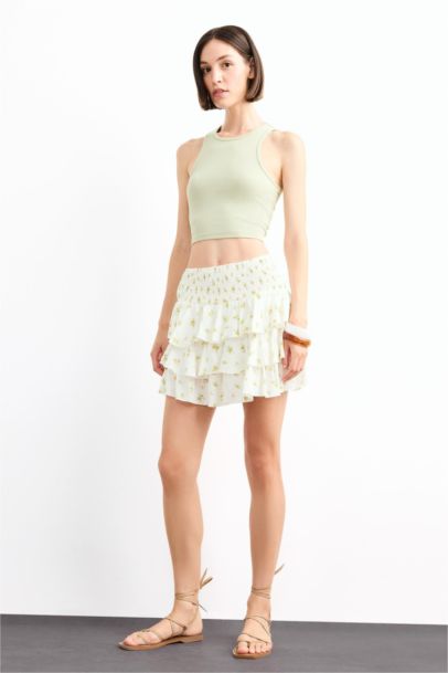 Floral Elastic Waist Mini Skirt