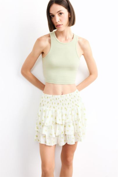 Floral Elastic Waist Mini Skirt