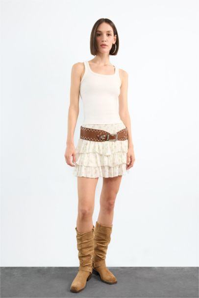 Floral Elastic Waist Mini Skirt