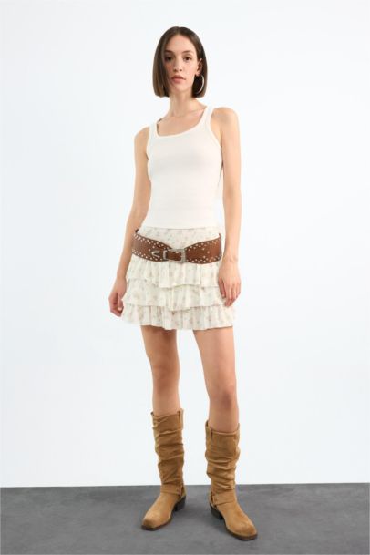 Floral Elastic Waist Mini Skirt