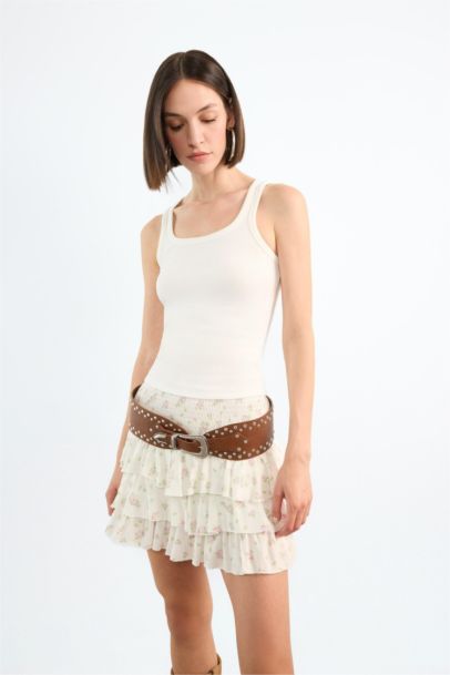 Floral Elastic Waist Mini Skirt