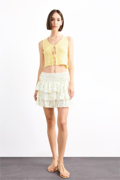 Floral Elastic Waist Mini Skirt