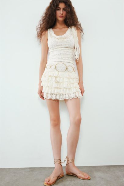 Normal Bel Dantel Mini Etek