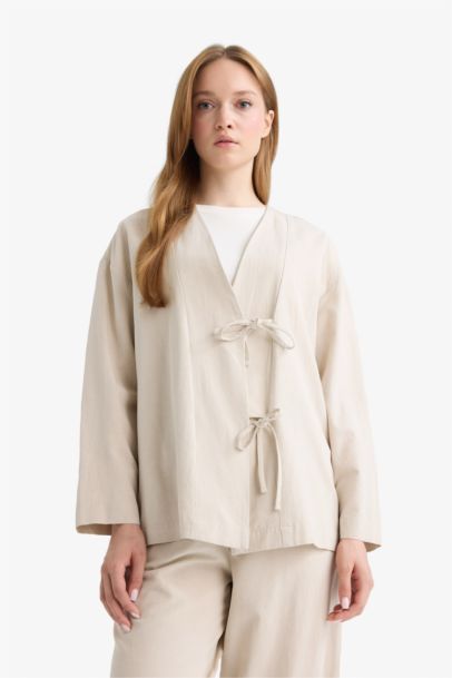 Regular Fit V-Neck Linen Blend Kimono
