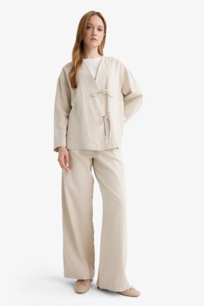 Wide Leg Linen Blended Trousers