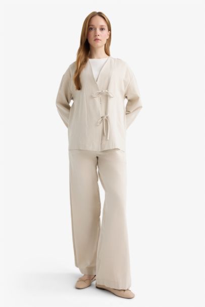 Wide Leg Linen Blended Trousers