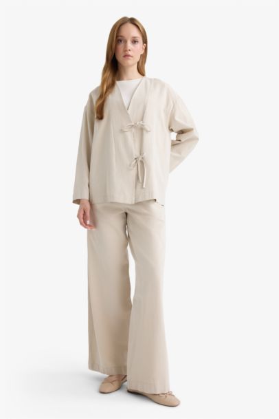 Wide Leg Linen Blended Trousers