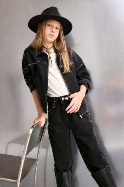 Girl Cotton Zippered Denim Jacket