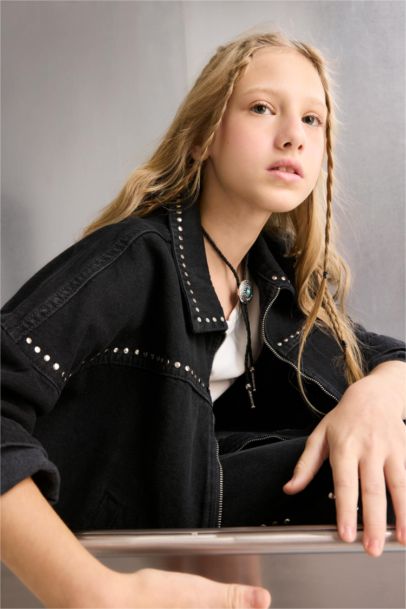 Girl Cotton Zippered Denim Jacket