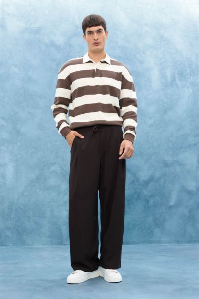 Barrel Fit Wide Straight Leg Trousers