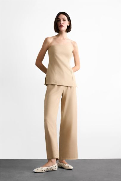 Ankle Length Zipper Linen Blended Trousers