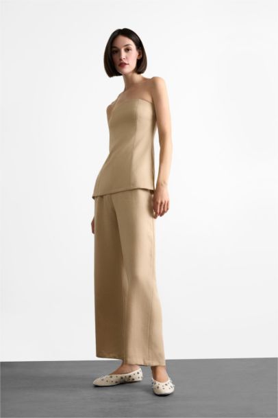 Ankle Length Zipper Linen Blended Trousers