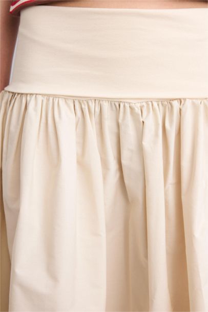 A Kesim Yüksek Bel Poplin Midi Etek