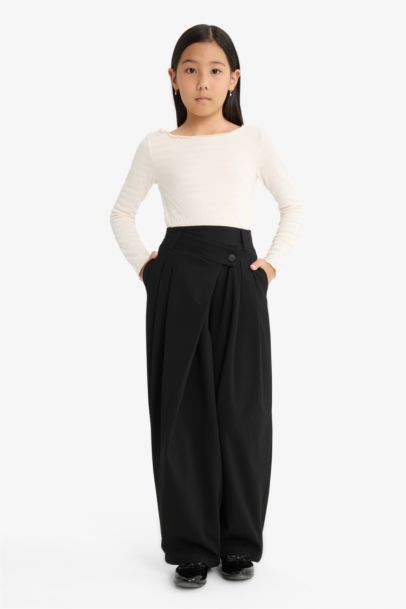 Girl Fitted Crew Neck Crepe Long Sleeve T-Shirt