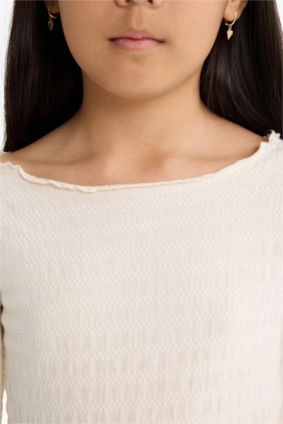 Girl Fitted Crew Neck Crepe Long Sleeve T-Shirt