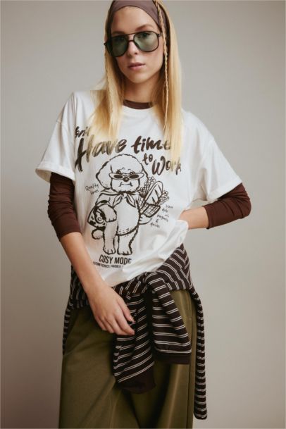 Oversize Fit Crew Neck Printed T-Shirt