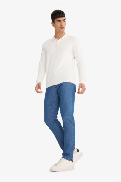 Tapered Fit Wide Leg Denim Trousers