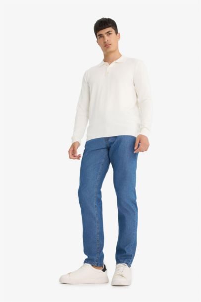 Tapered Fit Wide Leg Denim Trousers