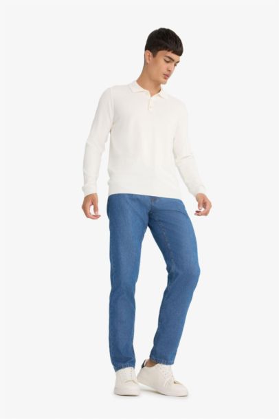 Tapered Fit Wide Leg Denim Trousers