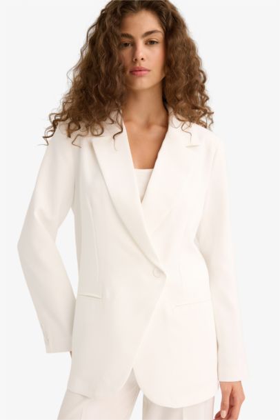 Slim Fit Jacket Collar Crepe Taffeta Blazer