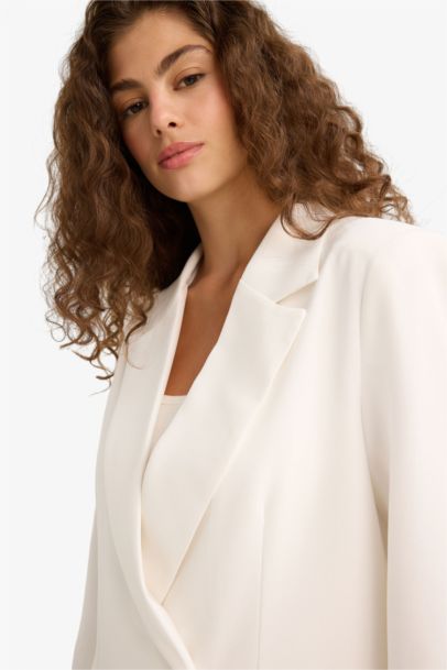 Slim Fit Jacket Collar Crepe Taffeta Blazer