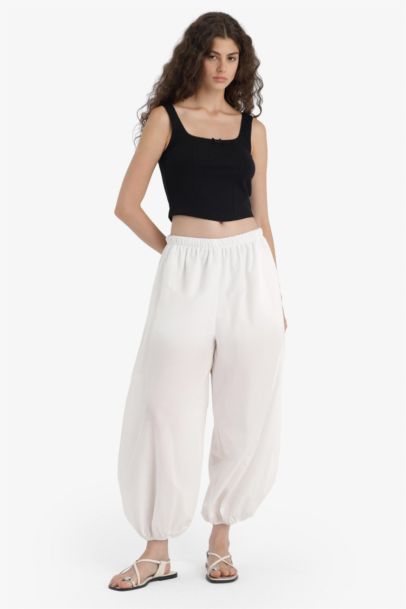 Barrel Fit Normal Waist Standard Length Voile Trousers