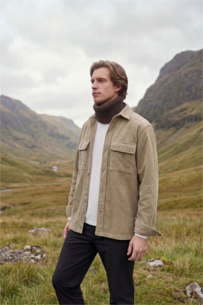 Regular Fit Polo Collar Long Sleeve Corduroy Shirt