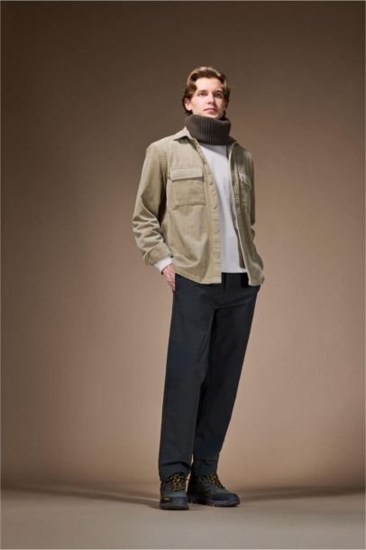 Regular Fit Polo Collar Long Sleeve Corduroy Shirt