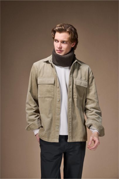 Regular Fit Polo Collar Long Sleeve Corduroy Shirt