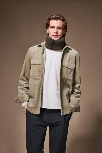 Regular Fit Polo Collar Long Sleeve Corduroy Shirt