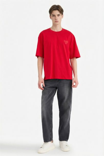 %100 Pamuk Boxy Fit Baskılı Tişört