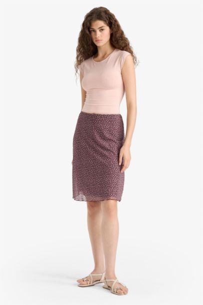 A Cut Floral Tulle Normal Waist Midi Knitted Skirt
