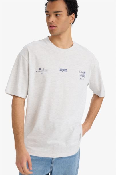 T-shirt boxy à col rond et manches courtes imprimé