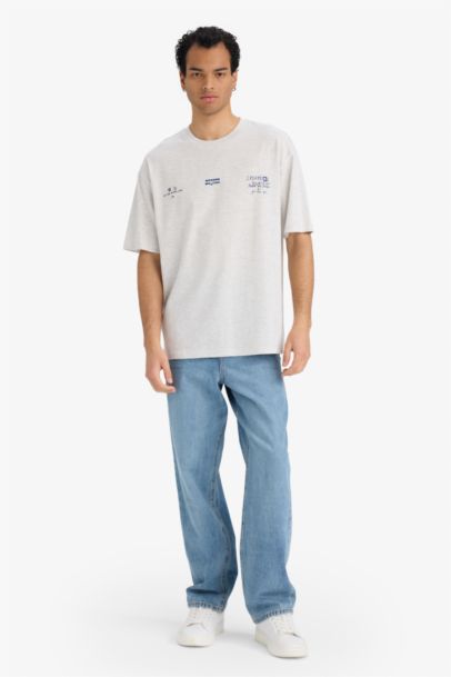 T-shirt boxy à col rond et manches courtes imprimé