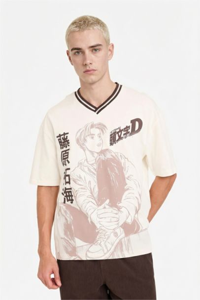 Initial D Loose Fit V-Neck Short Sleeve T-Shirt