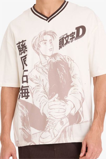Initial D Loose Fit V-Neck Short Sleeve T-Shirt